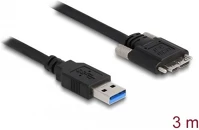 Delock 87801 Usb-a 3.0 -> usb-b 3.0 micro m/m adatkábel 3m fekete rögzítő csavarokkal kép