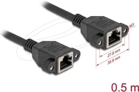 Delock 90783 Hálózat bővítő kábel s/ftp rj45 anya - rj45 anya cat.6a, 0,5 m fekete kép