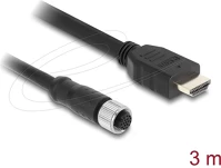 Delock A-KÓDÚ, 17 TŰS M12 kábel a-kódú, 17 tűs anya- hdmi apa 3 m fekete kép