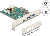 Delock A-TÍPUSÚ USB 5 GBPS pci express x1 kártya - 1 x külső usb type-c  anya pd 30 w és 2 x külső  anya kép