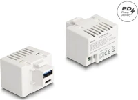 Delock A-TÍPUSÚ USB-VEL ÉS USB type-c  töltő porttal pd 20 w fehér kép