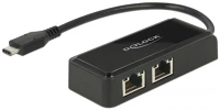 Delock D63927 Adapter superspeed usb (usb 3.1 gen 1) usb type-c -> 2 x gigabit lan 10/100 kép