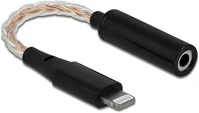 Delock DAC 24 BIT/48 KHZ HI-RES lightning -> jack stereo 3,5mm (4pin) m/f adapter 0.1m fekete kép