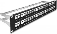 Delock ÉS TEHERMENTESÍTŐKKEL 2U FEKETE 19  keystone patch panel 48 porttal és tehermentesítőkkel 2u fekete kép