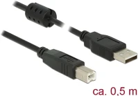 Delock GT; USB 2.0 TYPE-B Usb-a 2.0 -> usb-b 2.0 m/m adatkábel 0.5m fekete kép