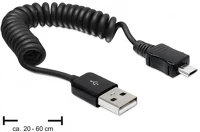 Delock GT; USB Cable usb 2.0-a male > usb micro-b male coiled cable kép