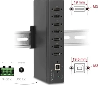Delock HUB 7 X USB 2.0 A-TÍPUSÚ 15 kv esd védelemmel és din sín beépítéssel kép