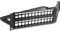 Delock HÚZÁSMENTESÍTŐVEL, 2U 19  keystone patch panel 48 port húzásmentesítővel, 2u ferde fekete kép