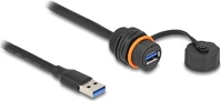 Delock M20-AS IP68-AS usb-a 3.2 gen1 -> usb-a 3.2 gen1 key a 20pin m/f adatkábel hosszabbító 0.6m fekete  védőkupakkal kép