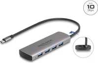 Delock USB 10 GBPS HUB 4 portos a-típusú usb type-c  csatlakozóval és további tápporttal kép