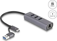 Delock USB 5 GBPS HUB 3 portos  + gigabit lan usb type-c  csatlakozóval vagy a-típusú usb csatlakozóval fém vázban kép