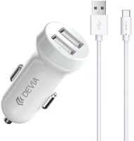 Devia 331190/D07 DEVIA autós töltő 2 USB aljzat (3100mA + Type-C kábel) FEHÉR kép