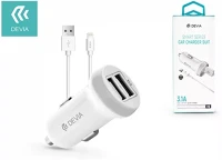 Devia 5V/3,1A - WHITE APPLE IPHONE LIGHTNING SZIVARGYÚJTÓS TÖLTŐ ADAPTER + LIGHTNING ADATKÁBEL kép