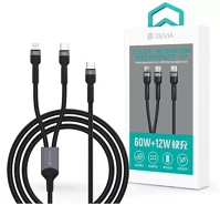 Devia ST111653 Extreme Speed Series 1,2m 60W+12W Type-C/Type-C + Lightning fekete adat és kép