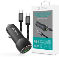 Devia ST112773 Speed Series 30W PD+QC USB+USB-C fekete autós töltő adapter + USB-C kábel kép