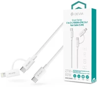 Devia ST121485 Smart Series 1,2m 60W+27W PD Type-C/Type-C+Lightning fehér adat és kép