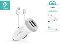 Devia st331190 Devia Dual USB szivargyújtó töltő adapter + Type-C adatkábel 1 m-es vezetékkel - 5V/3,1A - Devia Smart Series Car Charger Suit - white