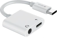 Devia TF6938595354120 Adapter:  - 2in1 audio + töltő (type-c) / type-c adapter, fehér kép
