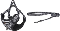 Dogness CAT SET BLACK Cat leash 1,5m+harness walking set (black and white) kép