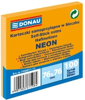 Donau U7586011-12 Öntapadó jegyzettömb  76x76 mm 100 lap neon narancssárga kép