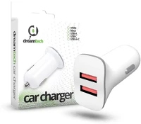 Dreamtech 124337 2,4a 2xusb univerzális fehér autós töltő kép