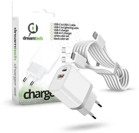 Dreamtech 126302 pd type-c/usb 20w qc3.0 univerzális fehér hálózati töltő type-c kép