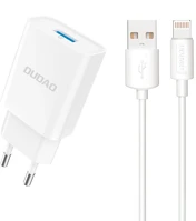 Dudao HU6976625331956 A4eul - fehér hálózati töltőfej, 2,1a + usb / lightning kábel kép