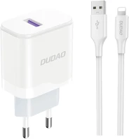 Dudao HU6976625331994 A20eul - fehér hálózati töltőfej, 18w + usb / lightning kábel kép