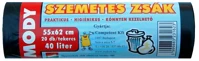 Egyéb 41234 Szemeteszsák 40 liter 55 x 62 cm erősített 20 db/tekercs fekete kép