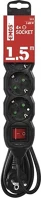 Emos 11.00904 Kábel hosszabbító  4 aljzat 1,5m kapcsolóval fekete kép