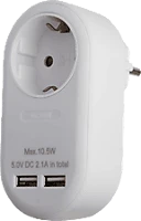 Entac EPAG-1EE-2USB-W Hálózati adapter 1 földelt aljzat és 2 usb (össz. 2.1a) fehér kép