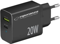 Esperanza EZC105K Quich power charger 20w usb-c pd 20w / usb-a qc 3.0 18w black kép