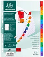 Exacompta 1112E Regiszter karton  a/4 12 részes fehér, színes laminált fülekkel kép