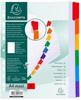 Exacompta 4306E a/4 maxi 6 részes fehér, színes laminált regiszterrel kép