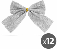 Family 58640C Karácsonyi dísz - glitteres masni szett - ezüst - 12 db / csomag (58640c) kép