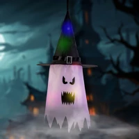 Family 56569B Halloween-i LED dekor - szellem - rózsaszín - 10 színes LED - akasztható kép