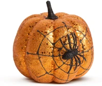 Family 58179A Halloween-i tök dekoráció - narancs glitteres - pókhálóval - 15 cm kép