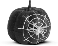 Family 58179B Halloween-i tök dekoráció - fekete glitteres - pókhálóval - 15 cm kép