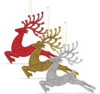 Family 58680 Karácsonyfadísz - glitteres rénszarvas - 12 cm - piros/arany/ezüst - 4 db kép