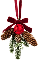 Family 58554B karácsonyi ajtódekoráció, műfenyő, tobozzal, piros csengettyűvel, 16 x 13 cm () kép