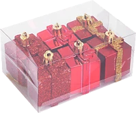 Family 58781C Karácsonyfadísz szett, piros ajándék, 4,5 cm, 6 db / szett (58781c) kép