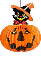 Family 58137A Halloween-i tökös lampion, macskával, akasztható, 26 cm (58137a) kép