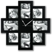 Fekete 253-FC003 Képkeret, galéria, műanyag, 4 db 10x15 cm, 4 db 10x10 cm, órával, 