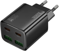 Fekete N55 - 2XUSB / 2XTYPE-C Hoco n55 - 2xusb / 2xtype-c (usb-c) portos  hálózati gyors töltőfej, 20w kép