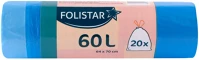 Folistar H65FS6020-ZB Hnat szemeteszsák 64x70cm, 60 literes hdpe, kék, szalagos, 20 darab/tekercs kép
