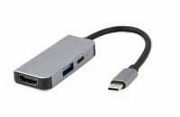 Gembird A-CM-COMBO3-02 Usb type-c 3-in-1 multi-port adapter silver kép