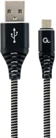 Gembird CC-USB2B-AMMBM-2M-BW Premium cotton braided microusb charging and data cable 2m black/white kép
