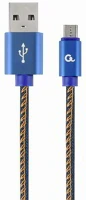 Gembird CC-USB2J-AMMBM-2M-BL Premium jeans (denim) micro-usb cable with metal connectors, 2m, blue kép