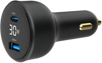 Gembird TA-UC-AC2PD30LCD-CAR-01 2-port usb car fast charger type-c pd lcd 30w black kép