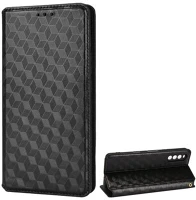 Gigapack GP-113015 Sony Xperia 10 III Tok álló, bőr hatású (FLIP, oldalra nyíló, asztali tartó funkció, teljes 3D rombusz minta, prémium) FEKETE kép